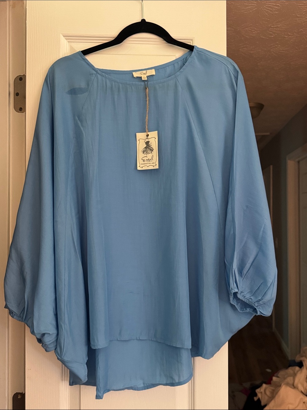 EASEL NWT Sky Blue Oversized Dolman Kimono Sleeve High Low Blouse Large
